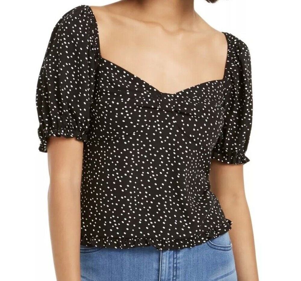 Ash & Violet Peasant Top Blouse Women Size L Polkadot Sweetheart Neck New Sheer